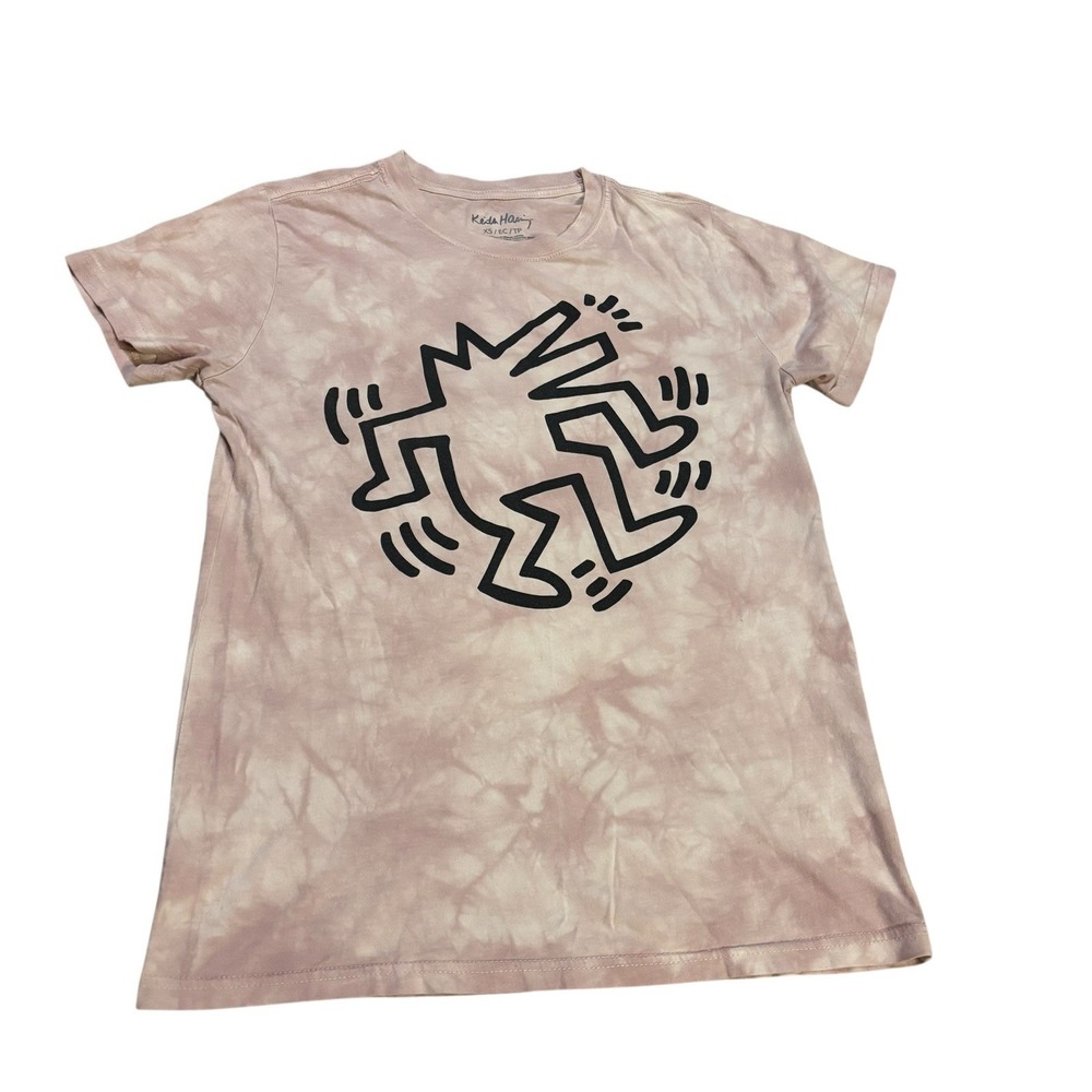 Keith‎ Haring Retro Tie-Dye Graphic T Shirt Grey Black Adult XS Pop Culture